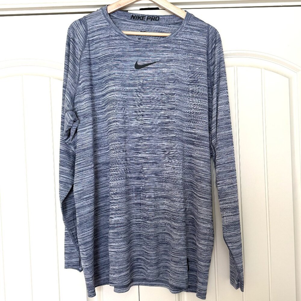 Nike PRO Long Sleeve Heather Blue Shirt, Size XXL